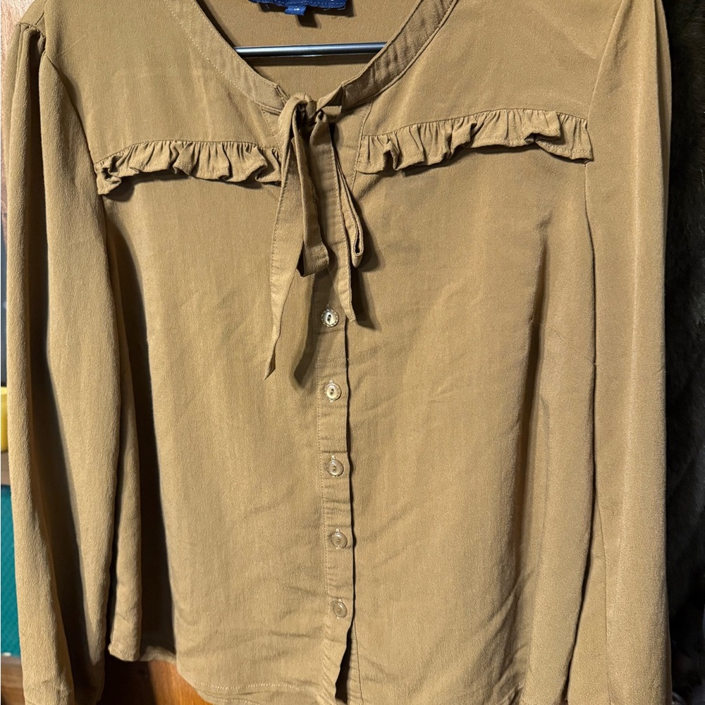 Princess Highway Tan Ruffle Button-Up Blouse